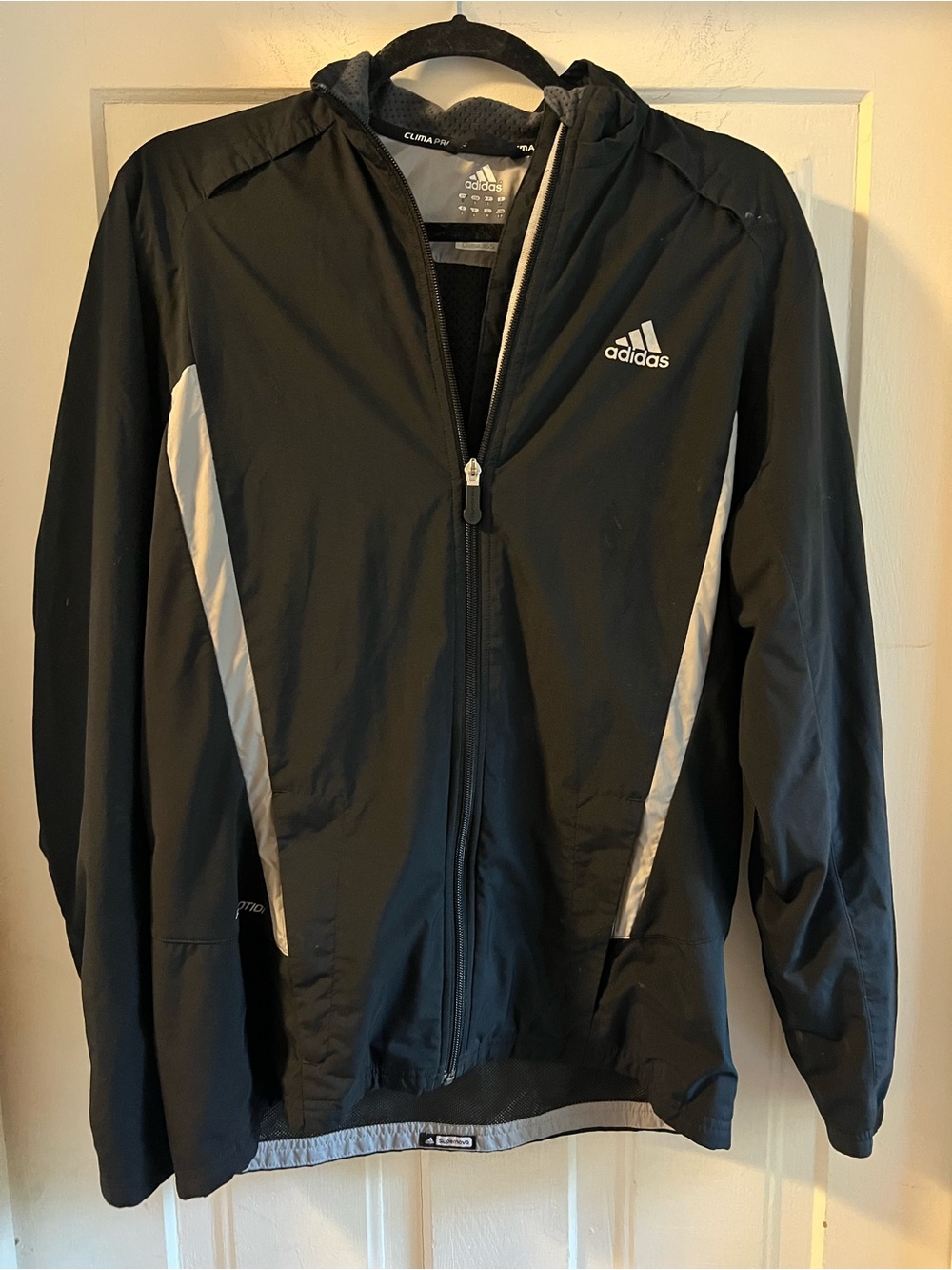 adidas Black Hooded Windbreaker with White Panels